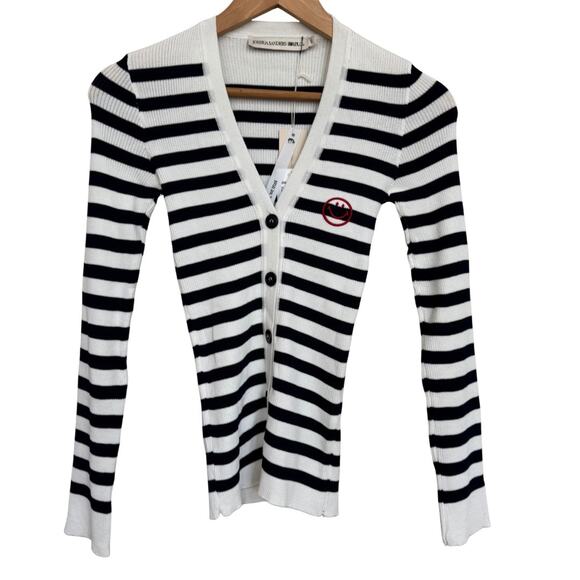 NWT Joshua Sanders Ribbed Smiley Striped Cardigan Sweater Navy White – Size S - Picture 3 of 7